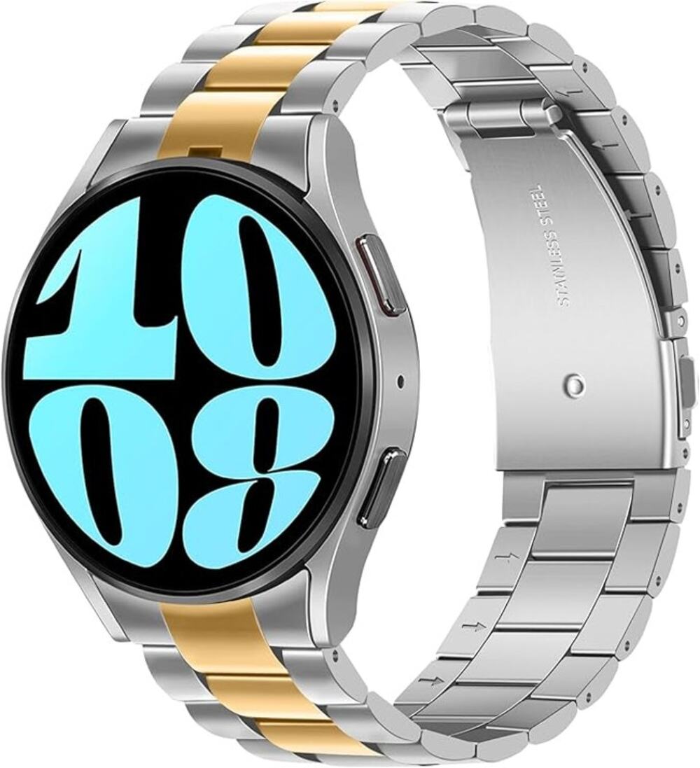 Silver Gold Tone Watch Band Compatible w Samsung Galaxy 7-4FE Band 44mm 40mm